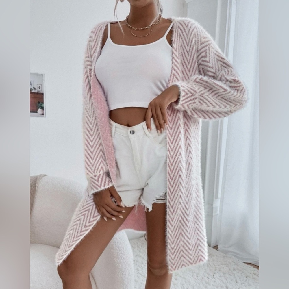 Soft Pink & White Chevron Cardigan